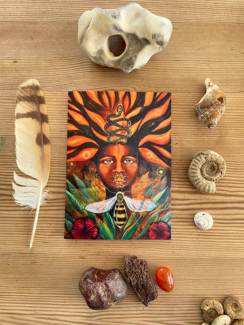 Snake & Bee Goddess Greeting Card image 0
